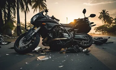Une moto accidentée sur la route
