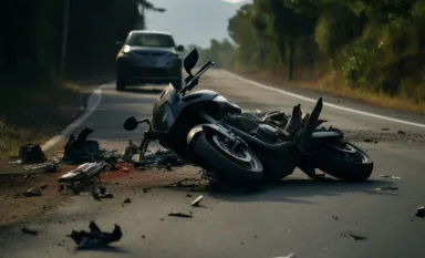 Une moto accidentée sur la route