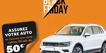 Une voiture blanche avec l'inscription Black Friday